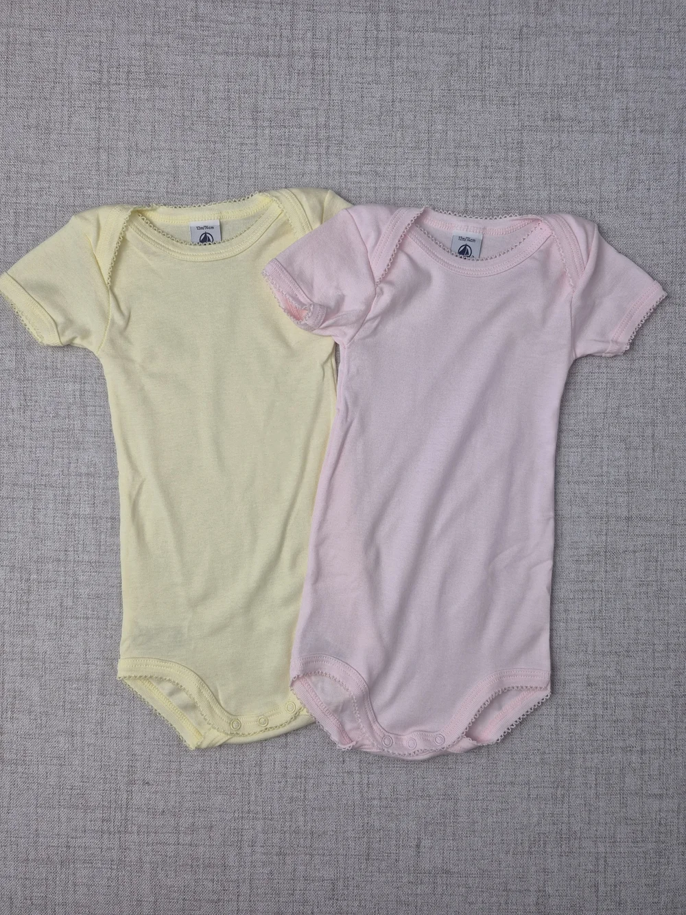 Petit Bateau Baby Girl 2 Pack Short Sleeve Picot Trim Bodysuits 12M